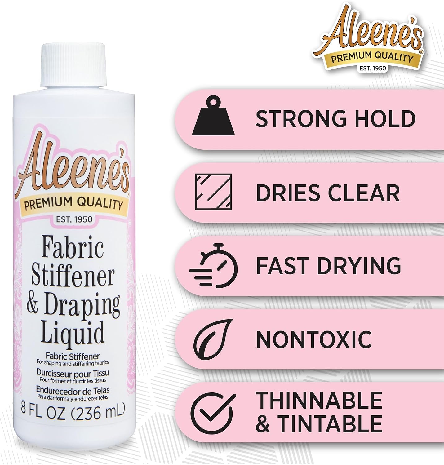 Aleene's Fabric Stiffener and Draping Liquid, Quick Drying, Nontoxic, for Stiffening and Shaping Fabrics, 8 oz