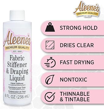 Aleene's Fabric Stiffener and Draping Liquid, Quick Drying, Nontoxic, for Stiffening and Shaping Fabrics, 8 oz