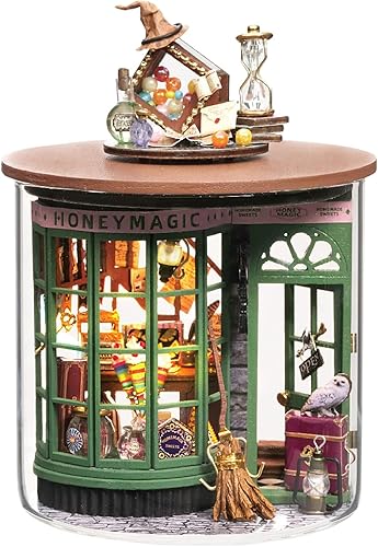 Spilay Kit de muebles de madera en miniatura, mini modelo de casa de muñecas hecho a mano con cubierta antipolvo y LED, escala 124, juguetes