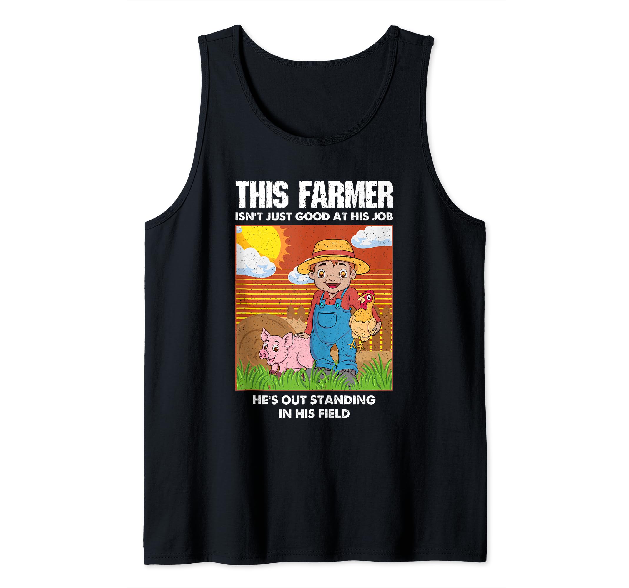 Farmers Pets by NLTSCute Farmer With A Pig And A Hen Out Standing In His Field Tank Top