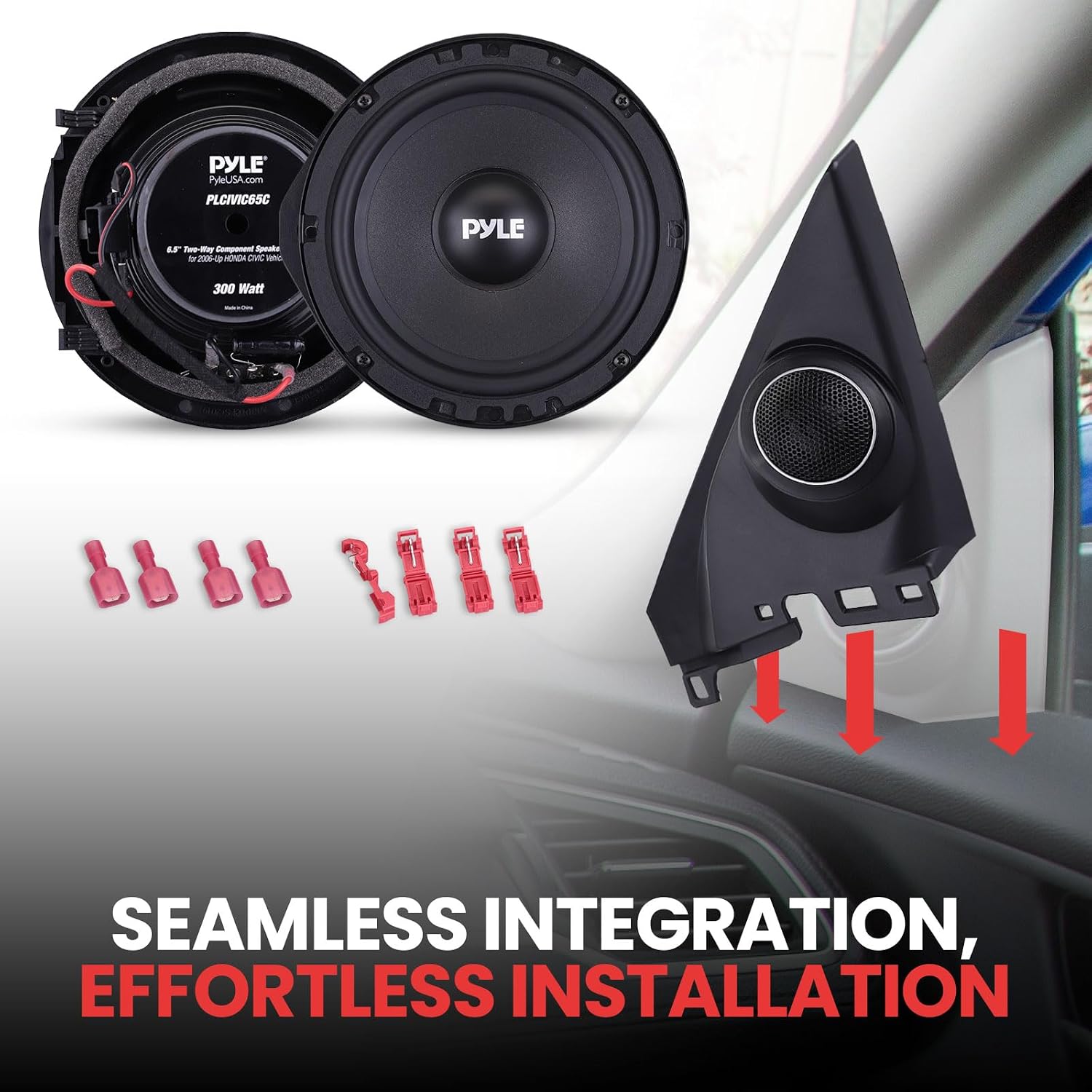 Pyle 6.5” Two Way Coaxial Speaker System for 2006 and Up Vehicles, 300 Watts, 4 Ohm, Butyl Rubber Surround, 1'' High-Temperature KSV Voice Coil, Black Sandblasting Paper Cone