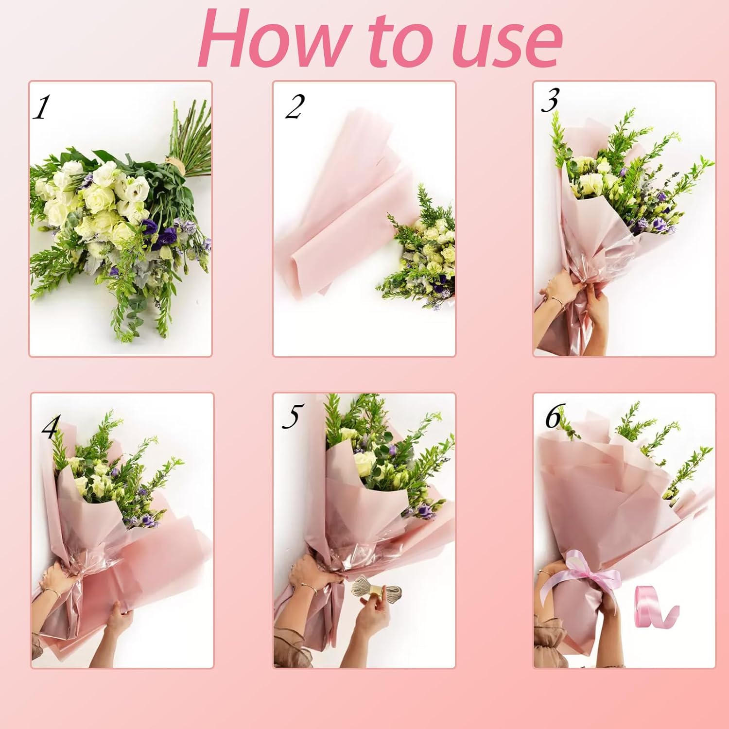 DNSGOOR 548Pcs Flower Wrapping Paper Kit with 200Sheets Waterproof Bouquet Wrapping Paper Decor Crowns 3D Butterfly Bouquet Pins Ribbons for Valentines Graduation Birthday Home Party