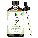 SVA Eucalyptus Essential Oil Organic - 4 Fl Oz - 100% Natural Organic Eucalyptus Oil - for Diffuser, Hair, Face, Skin Care, Aromatherapy, Scalp and Body Massage, Soap and Candle Making - with Dropper