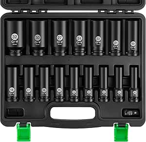Ginour Impact Socket Set 1/2 Inch, 17PCs Drive Master Deep Impact Socket Set 10mm 32mm Metric Cr V 6 Point With 3 8 To 1 2 Socket Adapter - View #5