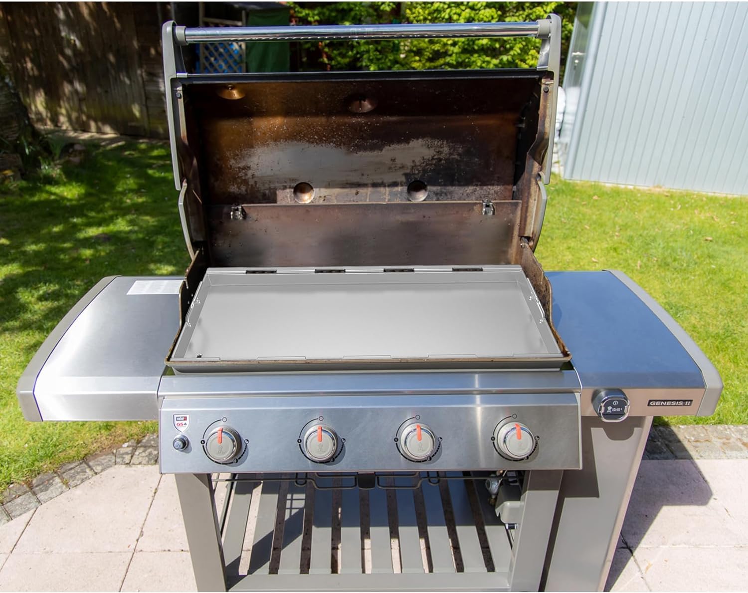 onlyfire Plaque Plancha en INOX pour Barbecue à Gaz Weber Genesis et Genesis II 400 Série, Plaque de Cuisson Pleine Grandeur pour BBQ à Gaz 4 Brûleurs, Accessoire pour Gril à gaz Weber