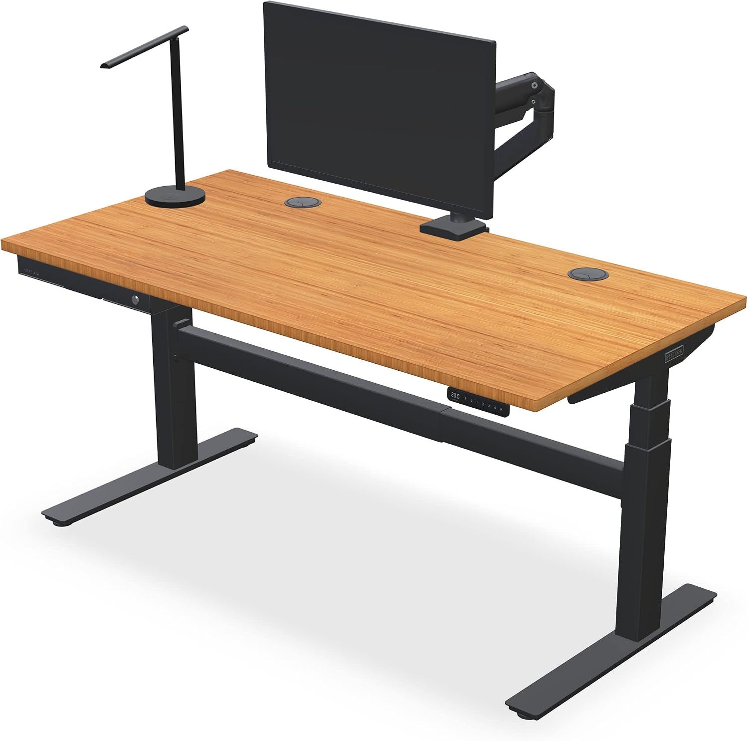UPLIFTDESK Bamboo (80 x 30 inch) Standing Desk 2-Leg V2-Commercial Adjustable Stand Up C-Frame (Gray), Advanced Keypad, Wire Grommets, Wire Tray, Rocker Board