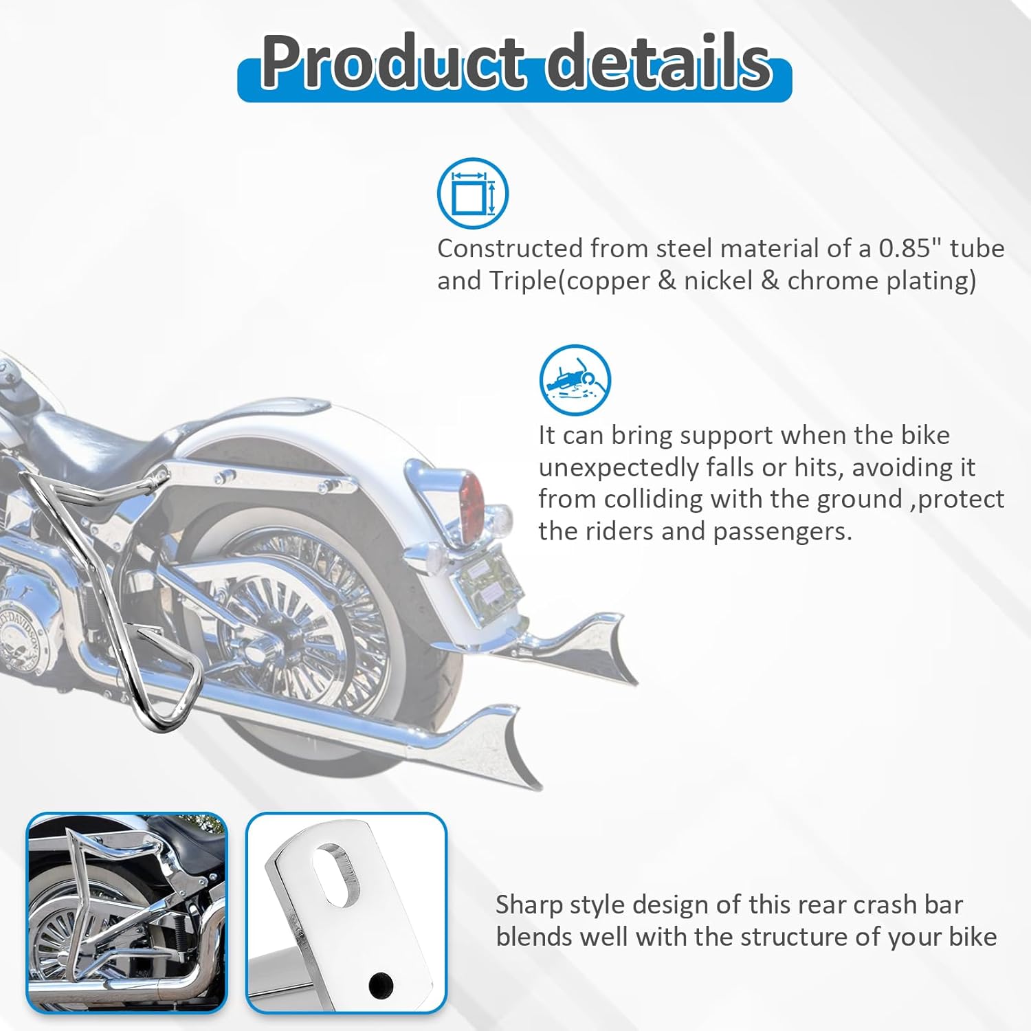 Wsays Rear Crash Bar Saddlebag Guards Compatible with Harley Softail Deluxe FLSTN 2005-2017 Highway Engine Guard Chrome