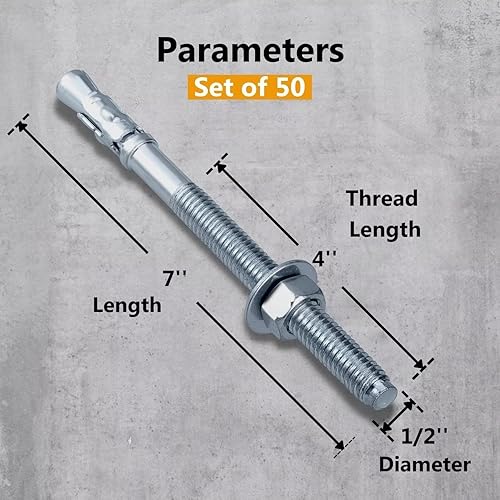Miniatura 181 de Party Animals Anclaje de cuña de 3/8 x 5 pulgadas, 5 pernos de anclaje industriales cincados para cemento, hormigón