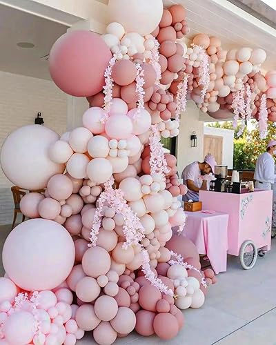 Miniatura 6 de Guirnalda de globos de color rosa polvoriento de doble relleno, globos de látex rosa rosa, kit de arco de globos rosa pastel para boda, baby shower