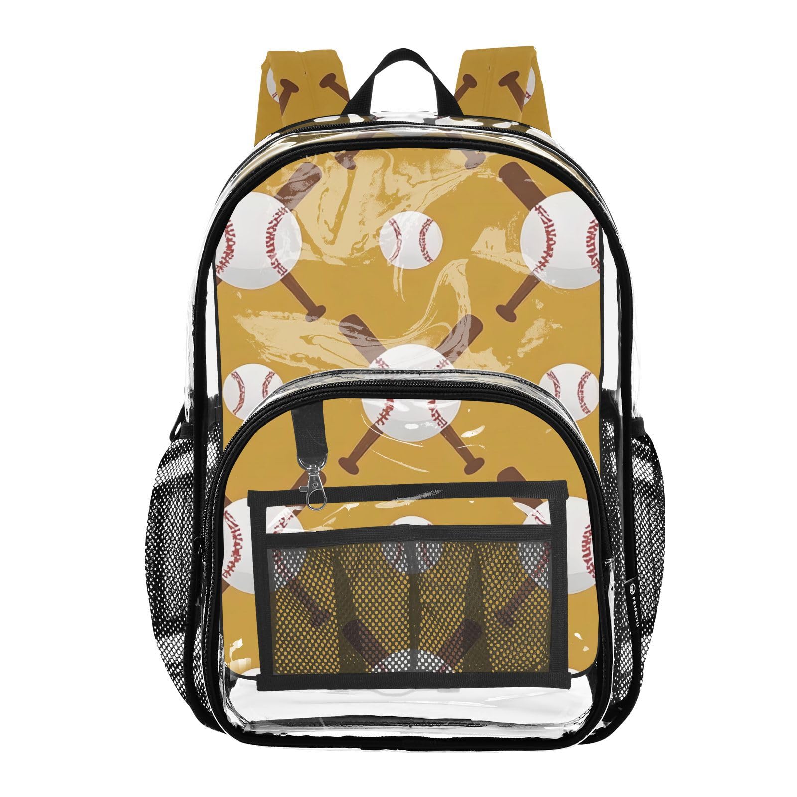 Baseball Baseball Bat Clear Backpack Heavy Duty Clear Bookbag for School Transparent Backpacks for Boys Girls Adults