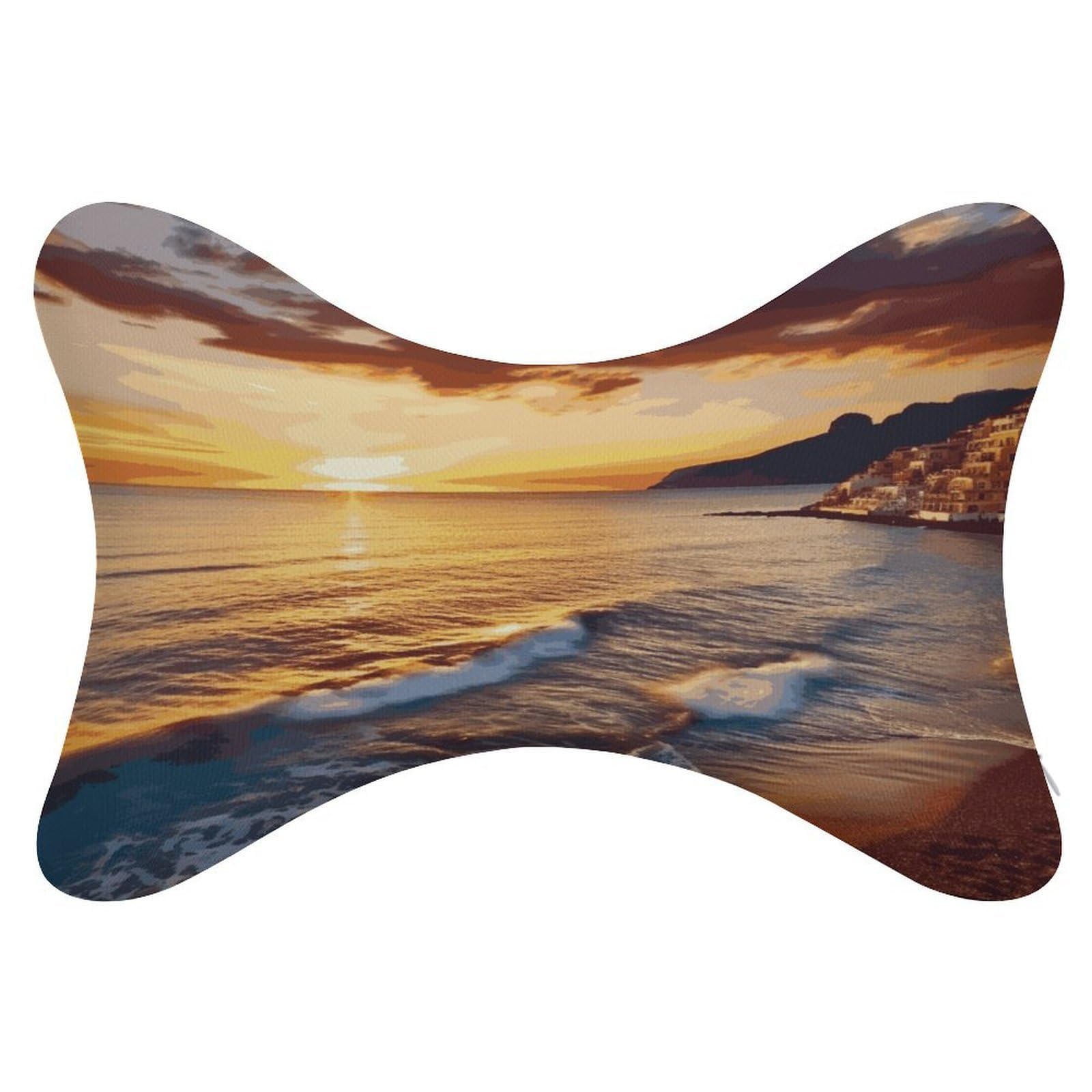 FekiLoot Seaside Sunset Car Headrest Set of 2,Softness Memory Foam Car Neck Pillow with Breathable Removable Cover Car Neck Support Pillow Ergonomic for Driving, Office
