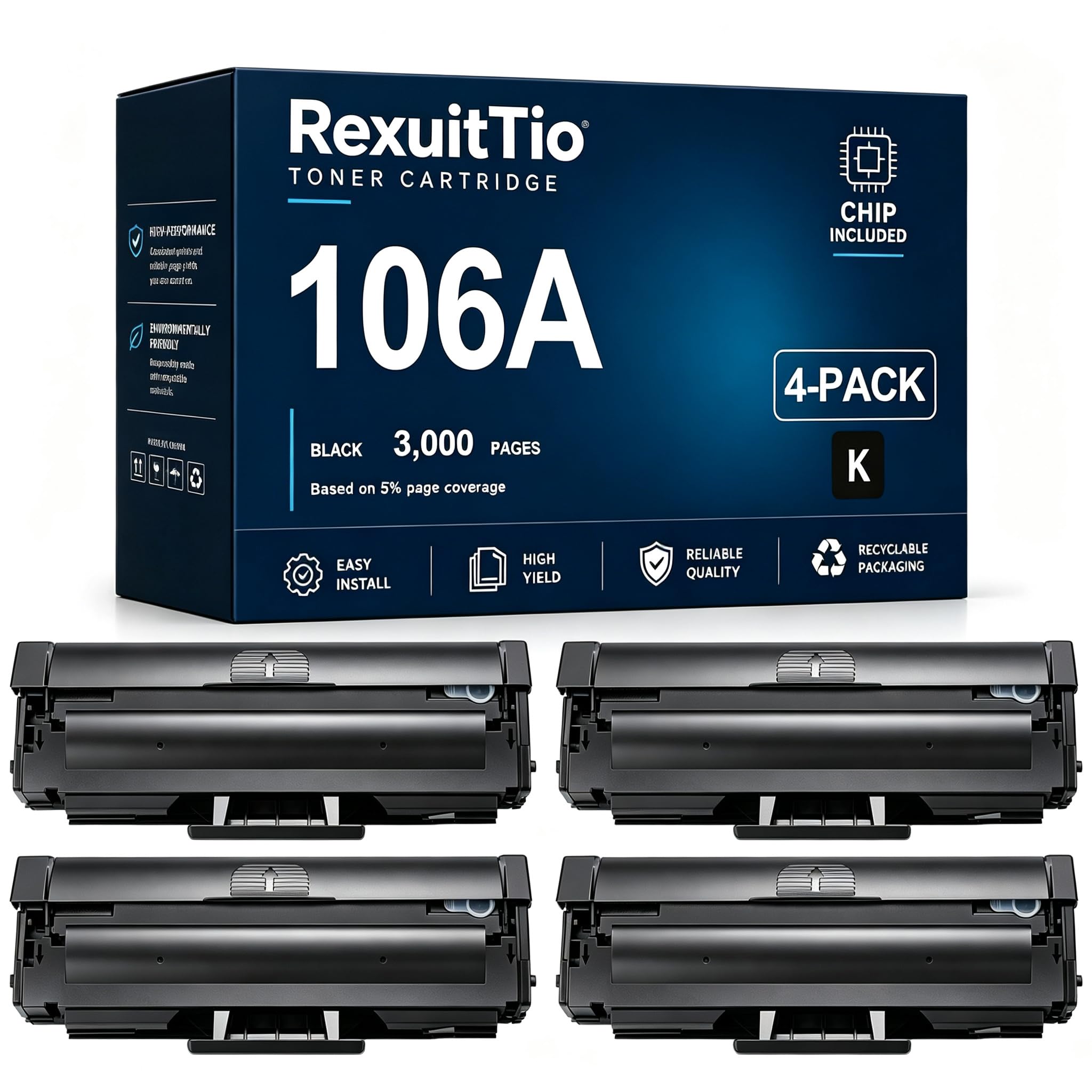 Remplacement de la Cartouche de Toner Compatible à Haut rendement 106A pour W1106A avec la dernière Puce, Convient à l'imprimante Laser HP Laser MFP 135a 135w 137fnw 107a 107w, Noir