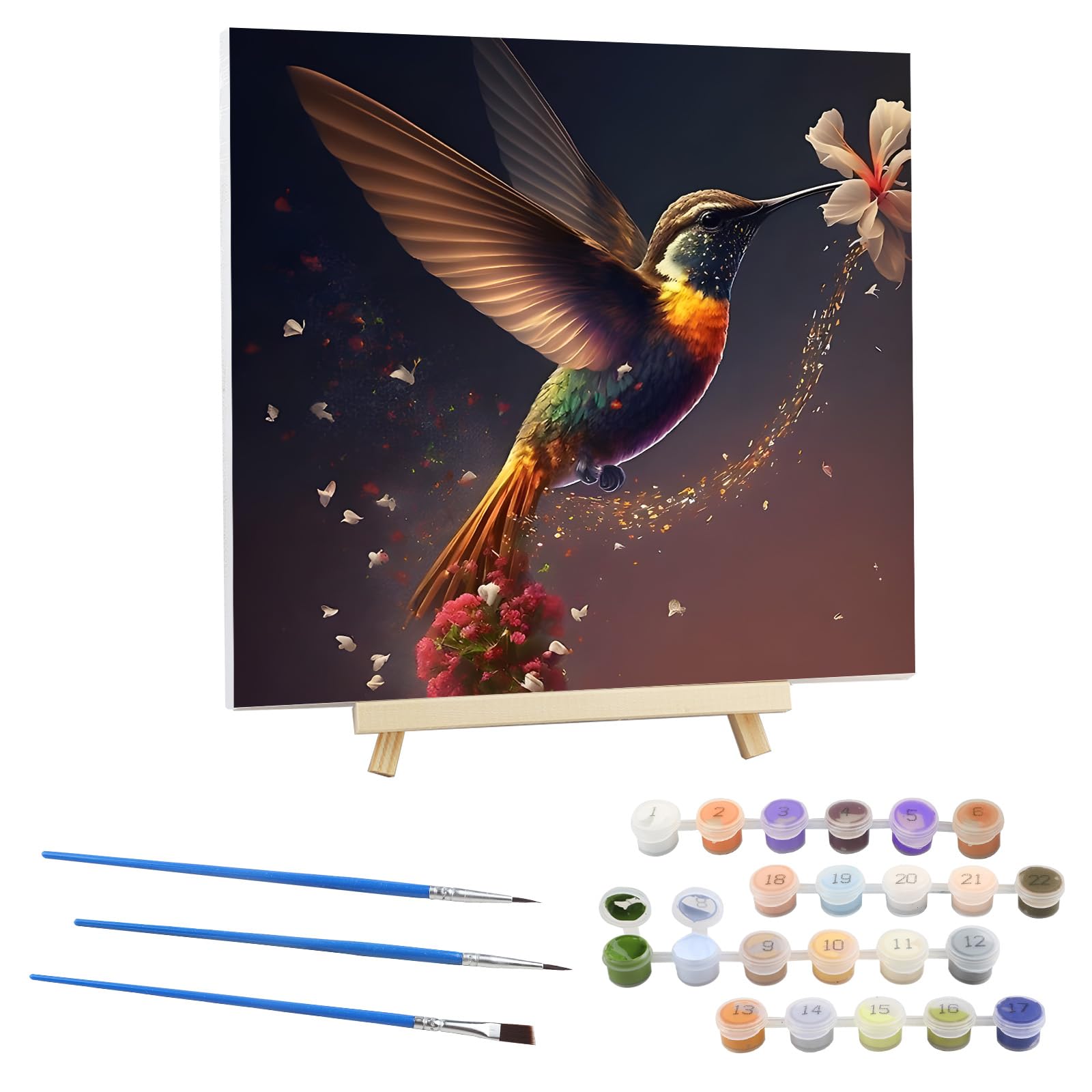 EOBROMD Hummingbird Paint by Numbers for Adults on Framed Canvas, Flower Paint by Numbers Kits with Wood Easel, Fantasy Oil Acrylic Craft Art Painting Kits for Home Wall Decor 12x12 in