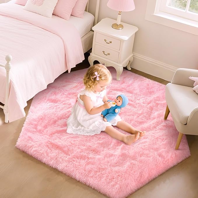 EVOIONOS Tapete Hexagonal Rosa 4x4.6 Pies para Habitación Infantil miniatura 4