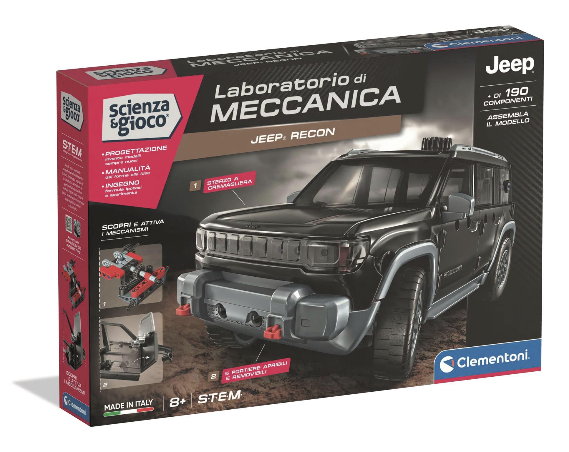 Clementoni Scienza e Gioco Laboratorio di Meccanica - Macchina Jeep Recon, Set Costruzioni Bambini 8+ Anni, Scopri i Principi dell'Ingegneria, Made in Italy, Lingua Italiana, 19383