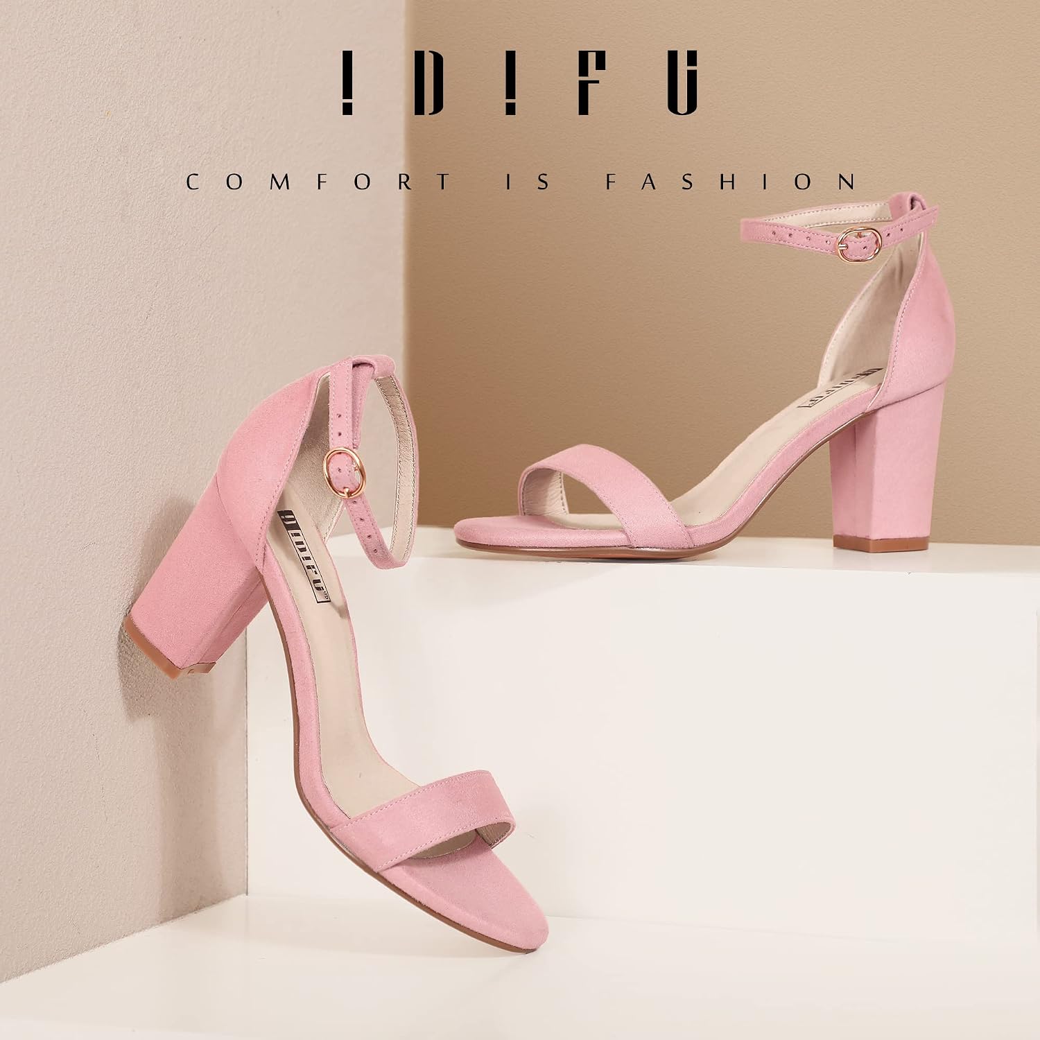  Women's 3 Inch Block Chunky Open Toe Heels Ankle Strap Heeled Sandal thumbnail
