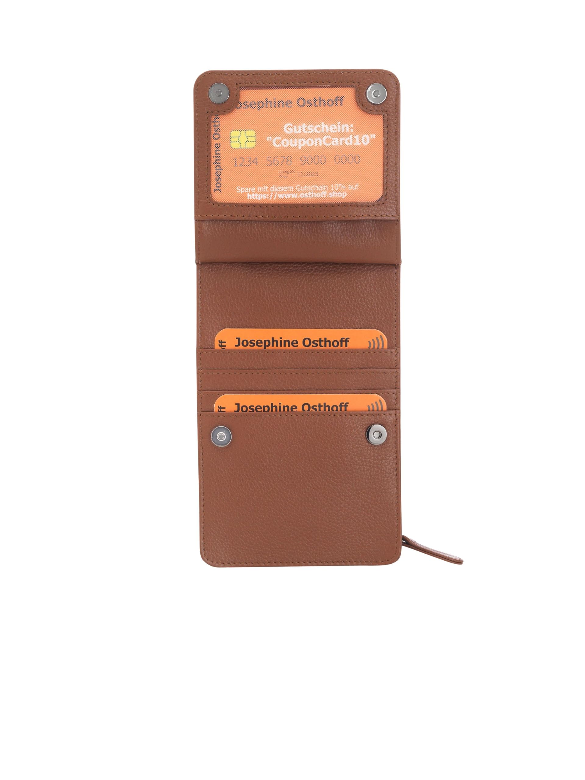 Torebka na telefon komórkowy do zawieszenia damska mała, prawdziwa skóra, torba na ramię na telefon komórkowy, smartfon, torba z ochroną RFID, zamek błyskawiczny Crossbody (100), Caramel, 17 x 10 x 4 cm