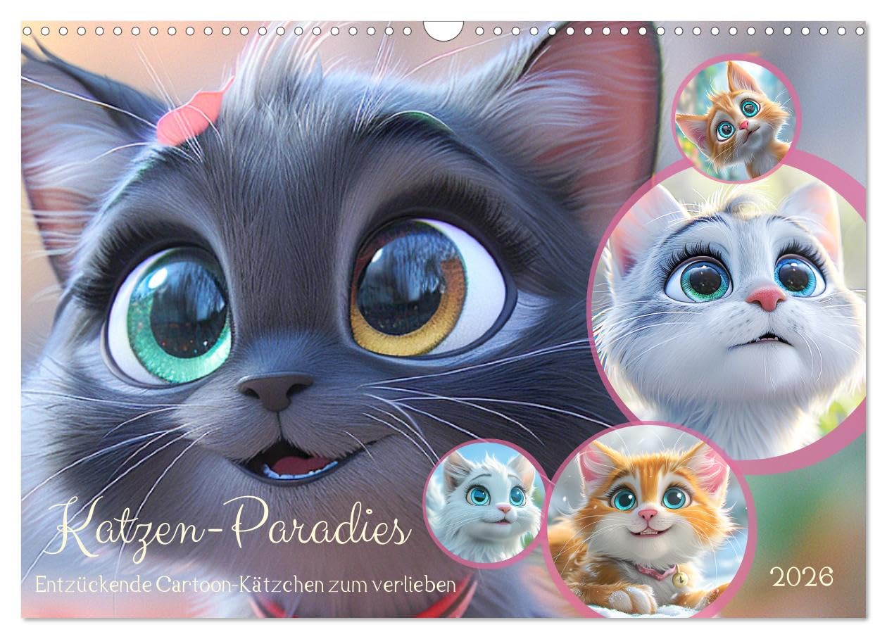Cat paradise. Adorable cartoon kittens to fall in love with UK-Version (Wall Calendar 2026 DIN A3 Landscape), CALVENDO 12 Month Wall Calendar โ image 1