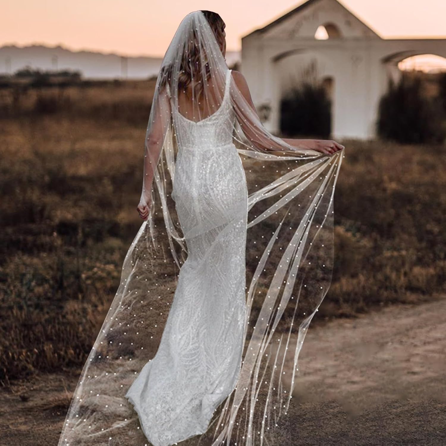 Bridal Wedding Veil Pearl Bride Veil 1 Tier With Metal Comb for Woman