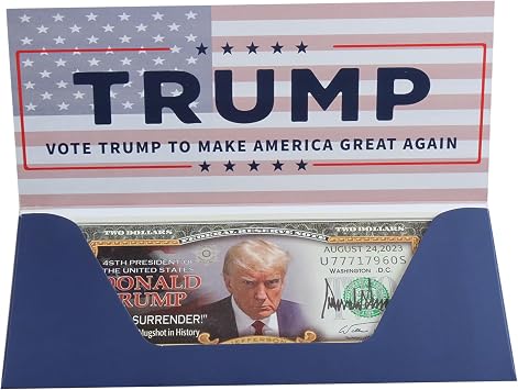 Donald Trump 2 Dollar Bill,Trump Never Surrender Colorized Mugshot $2 Bill Uncirculated Trump Money, WR-21