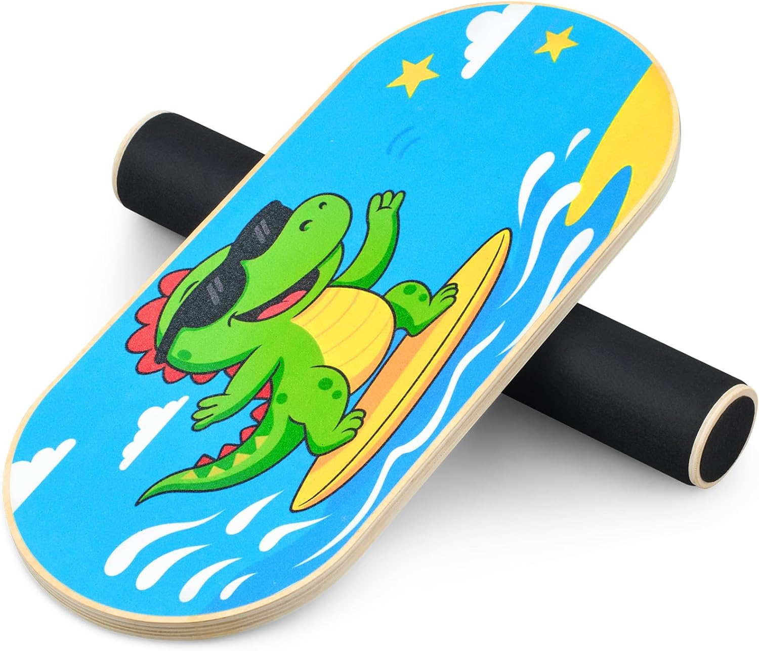 Kids Balance Board Trainer 20 x 8.5 Inch, Wooden Wobble Board with Adjustable Stoppers, 3 Distance Settings for Balance & Core Training, Toddler Skateboard Surf Snowboard Hockey Beginners