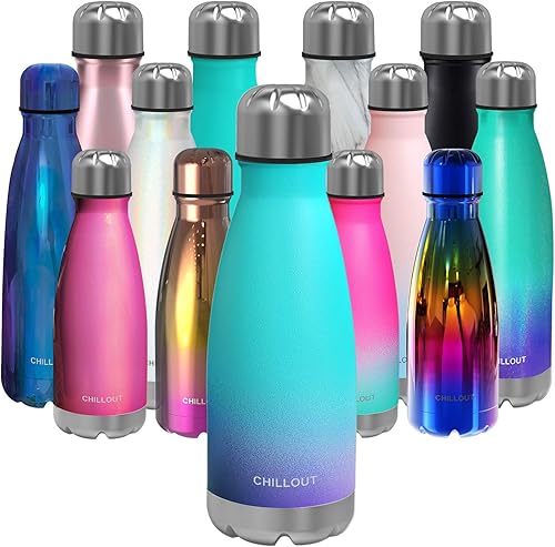 Miniatura 42 de CHILLOUT LIFE Botella de agua de acero inoxidable de 17 onzas de doble pared aislada con forma de botella de cola para bebidas frías y calientes,