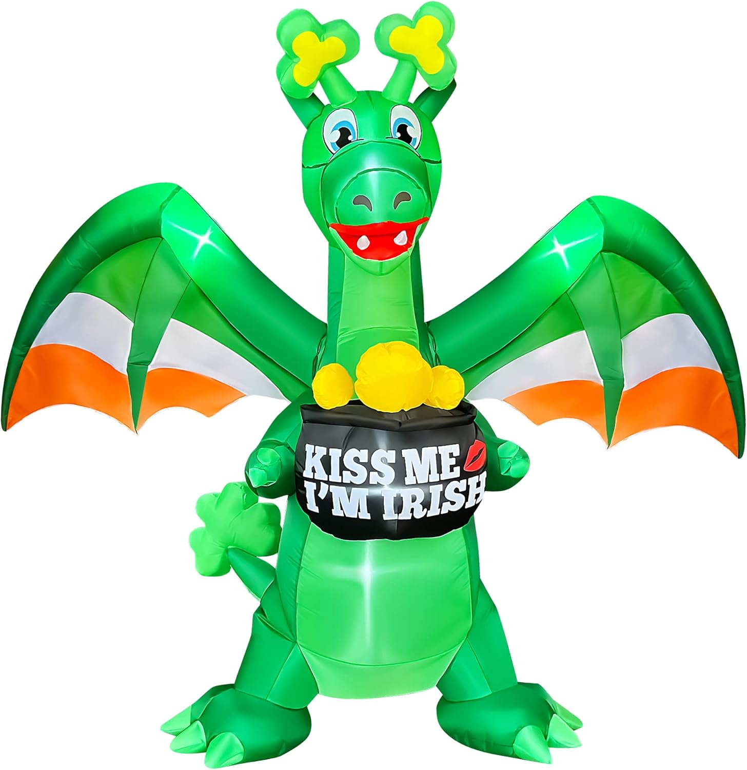 SEASONBLOW 7 Ft Inflatable St. Patrick's Day Dragon Holding a Pot of Gold Decoration with Shamrock Horn Irish Wings LED Blow Up Yard Decor for Lawn Yard Garden Indoor Outdoor Holiday Party - Image 4