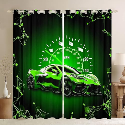 Miniatura 14 de Feelyou Cortinas opacas azules de coche de carreras, cortinas opacas para niños y niñas, cortinas de ventana de auto de carreras, tratamiento de