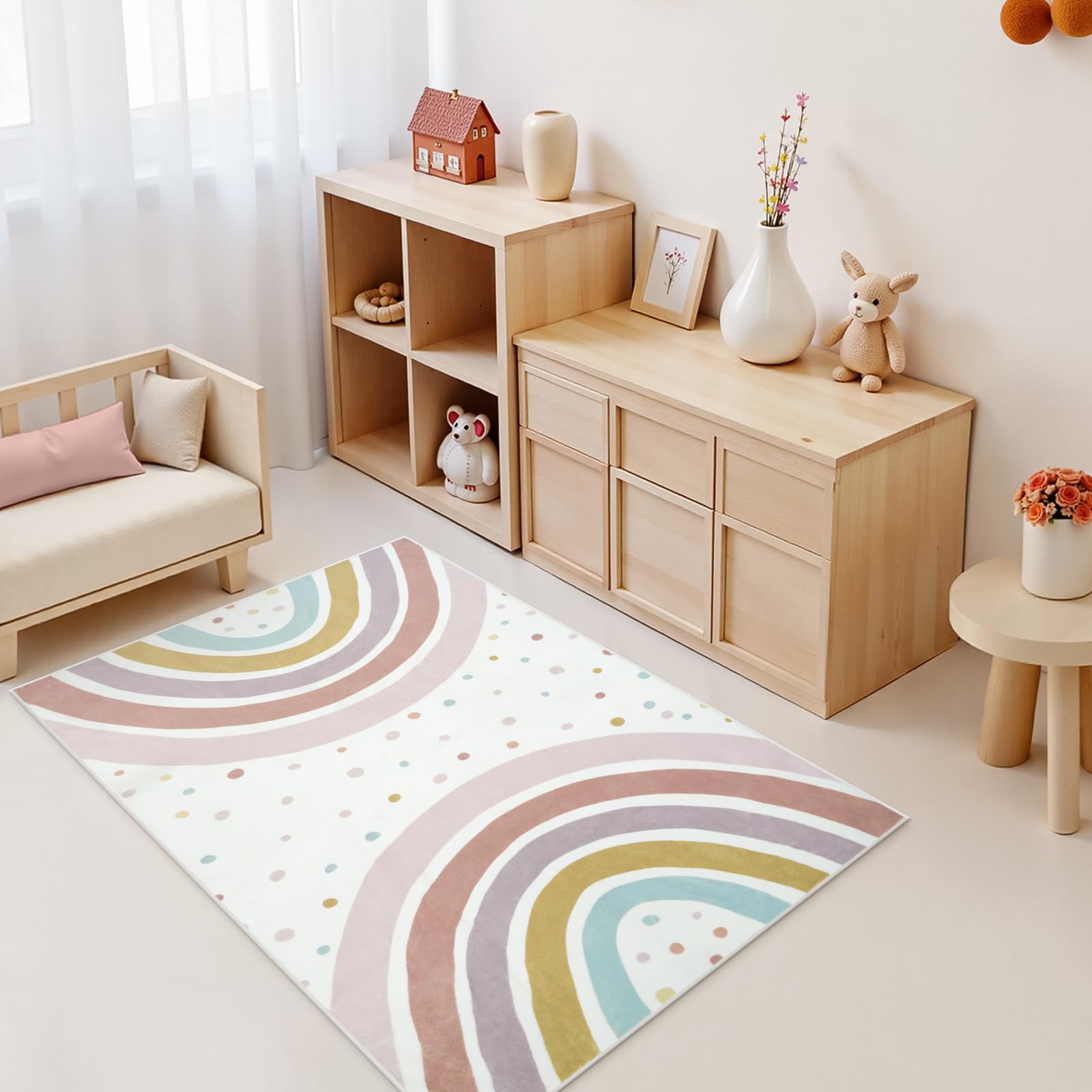 STARUIA Waschbarer Regenbogen-Teppich für Mädchenzimmer, Boho-Klassenzimmerteppich, klein, 7,6 x 12,7 cm, weicher Kinderteppich, rutschfest, für Spielzimmer, Zelt, Baby-Wohnheim