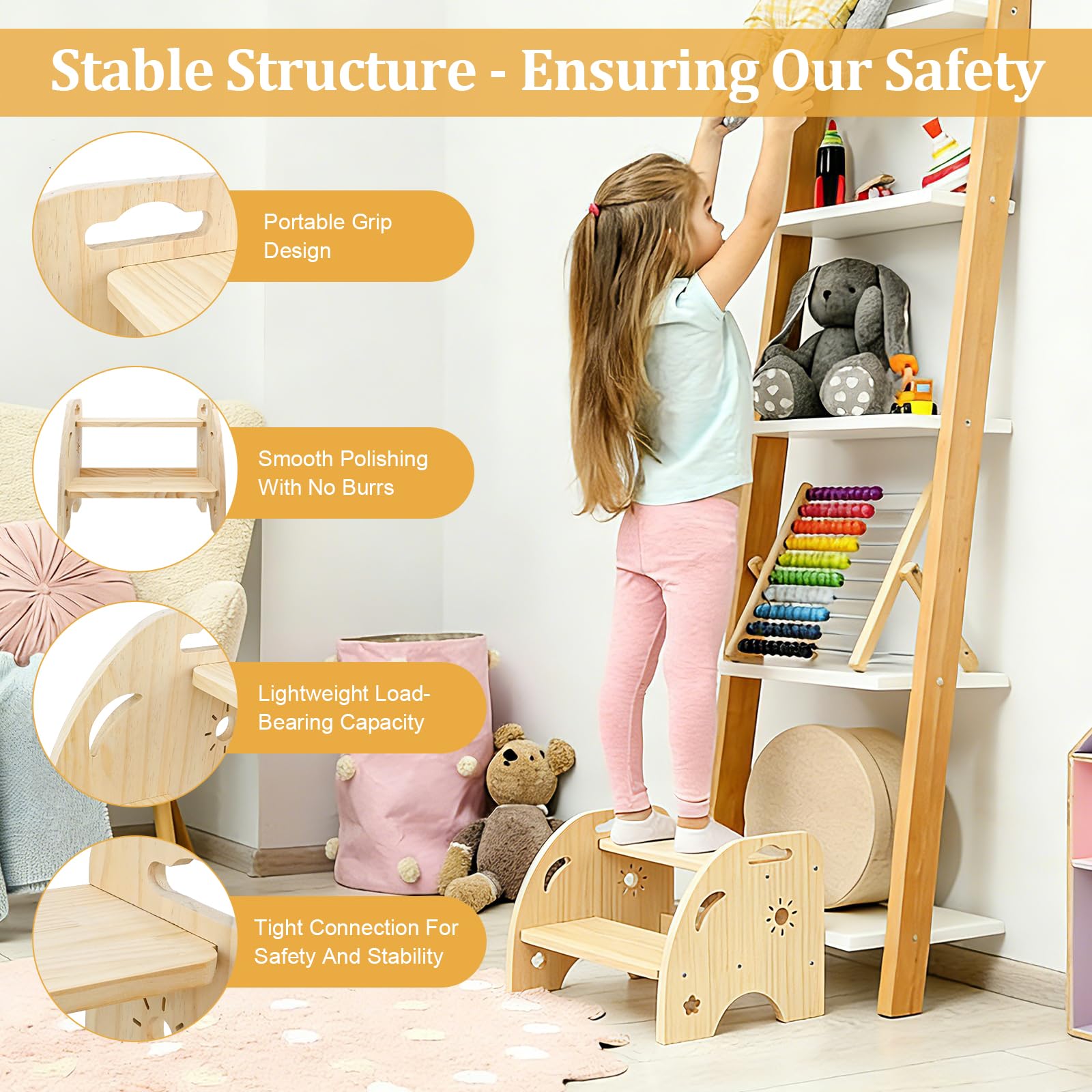 Sgabello Per Bambini, Sgabello Per Bambini Con Manico, Regolabile In Altezza A 2 Livelli, Portata 150kg, Per Bagno, Lavandino, Cucina, Cameretta Dei Bambini, Per Adulti E Bambini