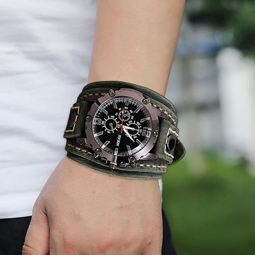 Miniatura 6 de Reloj de pulsera clásico con números romanos con correa de cuero PU, verde, Verde