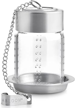 Teabloom Elegant Glass Tea Infuser Patent-Pending, Lead-Free & Non-Toxic, Designed for Whole Loose-Leaf White, Green, Oolong, Black & Herbal Teas Small or Large