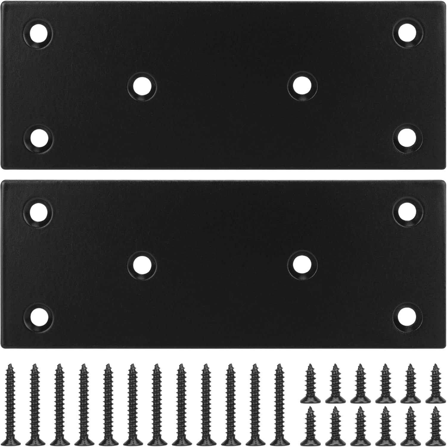 Mending Plate, Black Metal Flat Straight Brace Bracket, Double-Wide Metal Plate, Joining Plate for Wood Furniture Fence Fastening with Screws in 2 Different Lengths (48x128mm, 2 Pack)