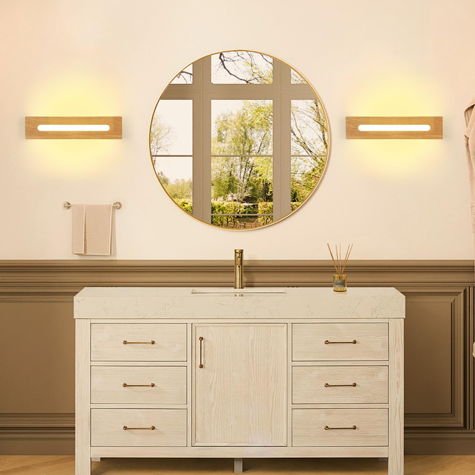 Lámpara de pared LED Madera, Aplique de pared Interior Estilo Nórdico, Luz Ccálida 3000K 18W Aplique Iluminación Ddecorativa para Salón, Dormitorio, Ppasillo, Baño