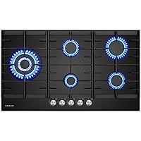 GASLAND GH2905BG1FC Piano cottura a gas in vetro a 5 fuochi, piano cottura a gas con bruciatore wok