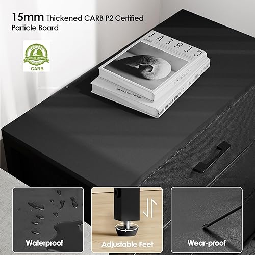 Miniatura 4 de Mesita de noche con 3 cajones para dormitorio, cómoda de almacenamiento con cajones de tela y marco de metal para armario, sala de estar, mesita de