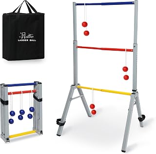 Steel Ladder Ball Game Set with 6 Bolas Assembly-Free Ladder Toss Includes Scorekeeper and Carry Case Yard Outdoor Games for Adults & Family