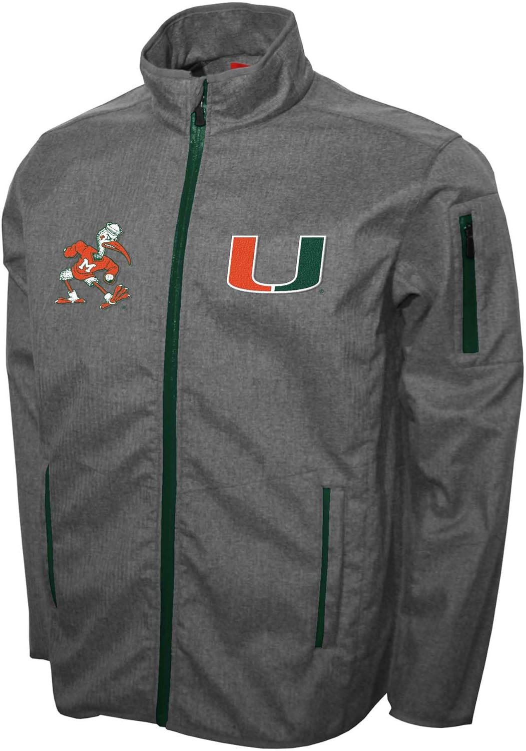 2Bhip NCAA Miami Hurricanes Mens Gray Softshell Full Zip Jacket Fall Coat With Pockets & Reflective Print