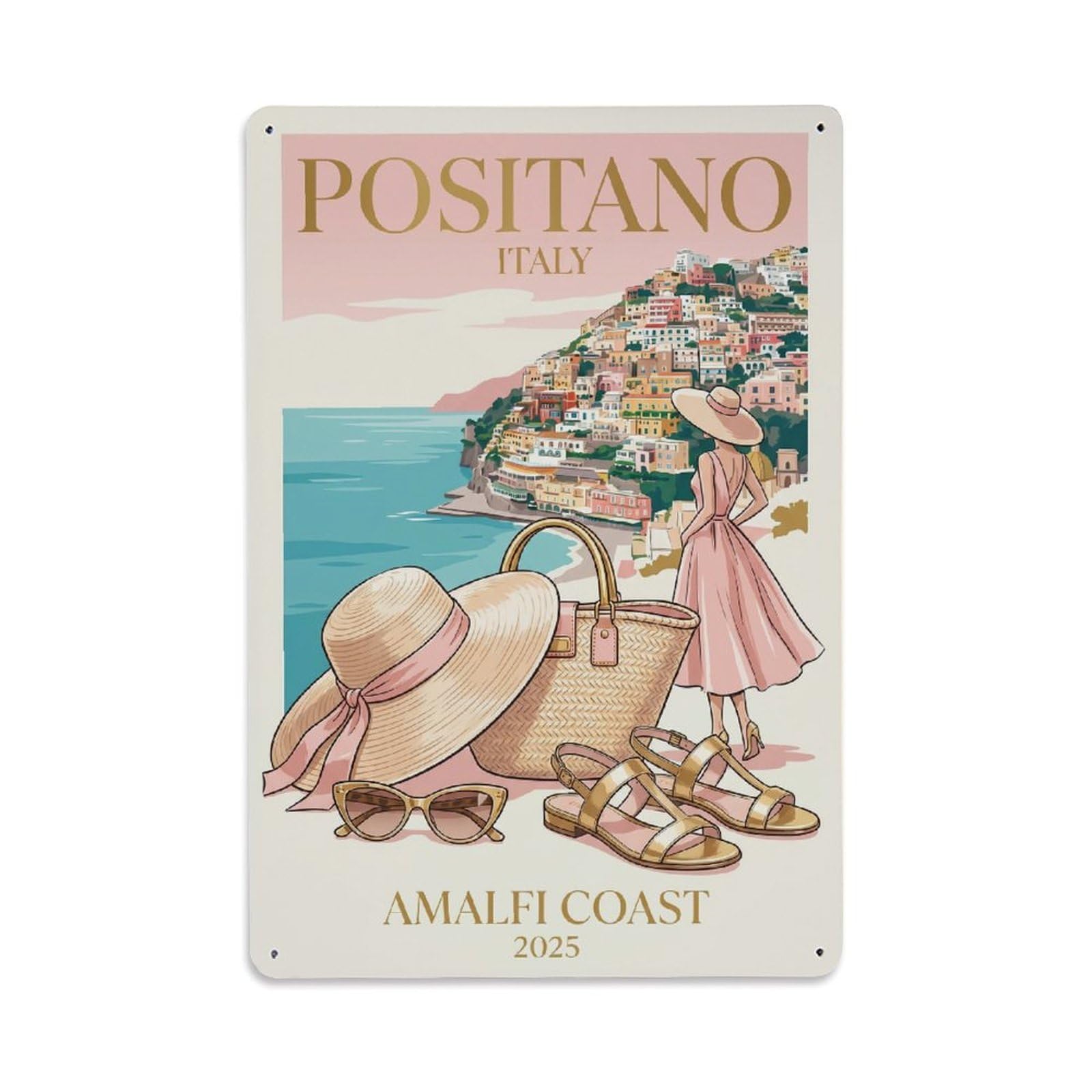 Vintage Travel Positano Italy Air Metal Tin Sign Plaque Wall Decor for Cafe, Club Bar, Office, Garden Metal Poster 8x12Inch