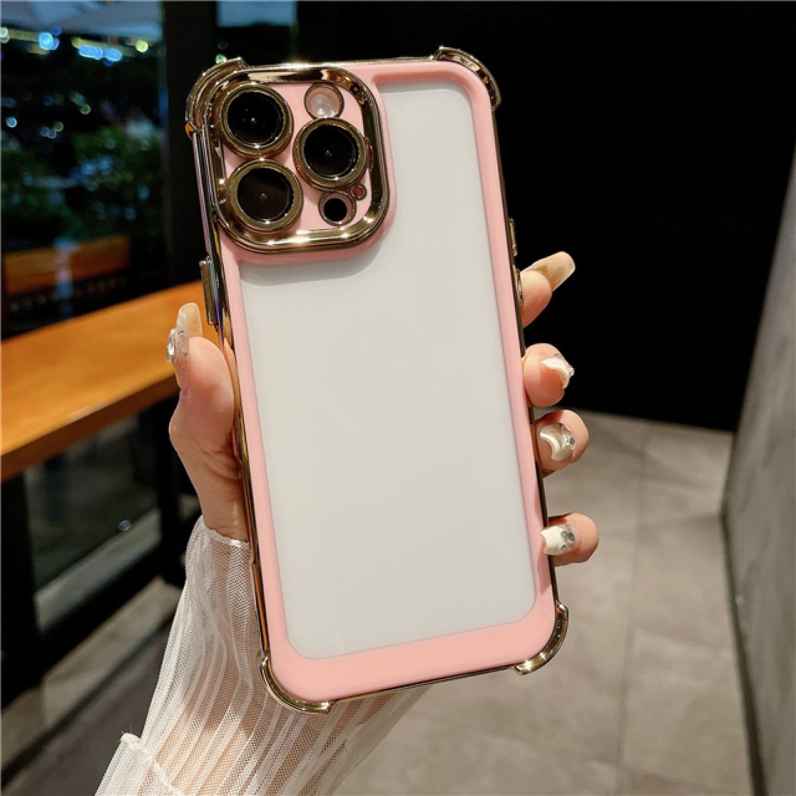 Coque iPhone 14 Pro transparente avec cadre souple rose effet miroir - 7