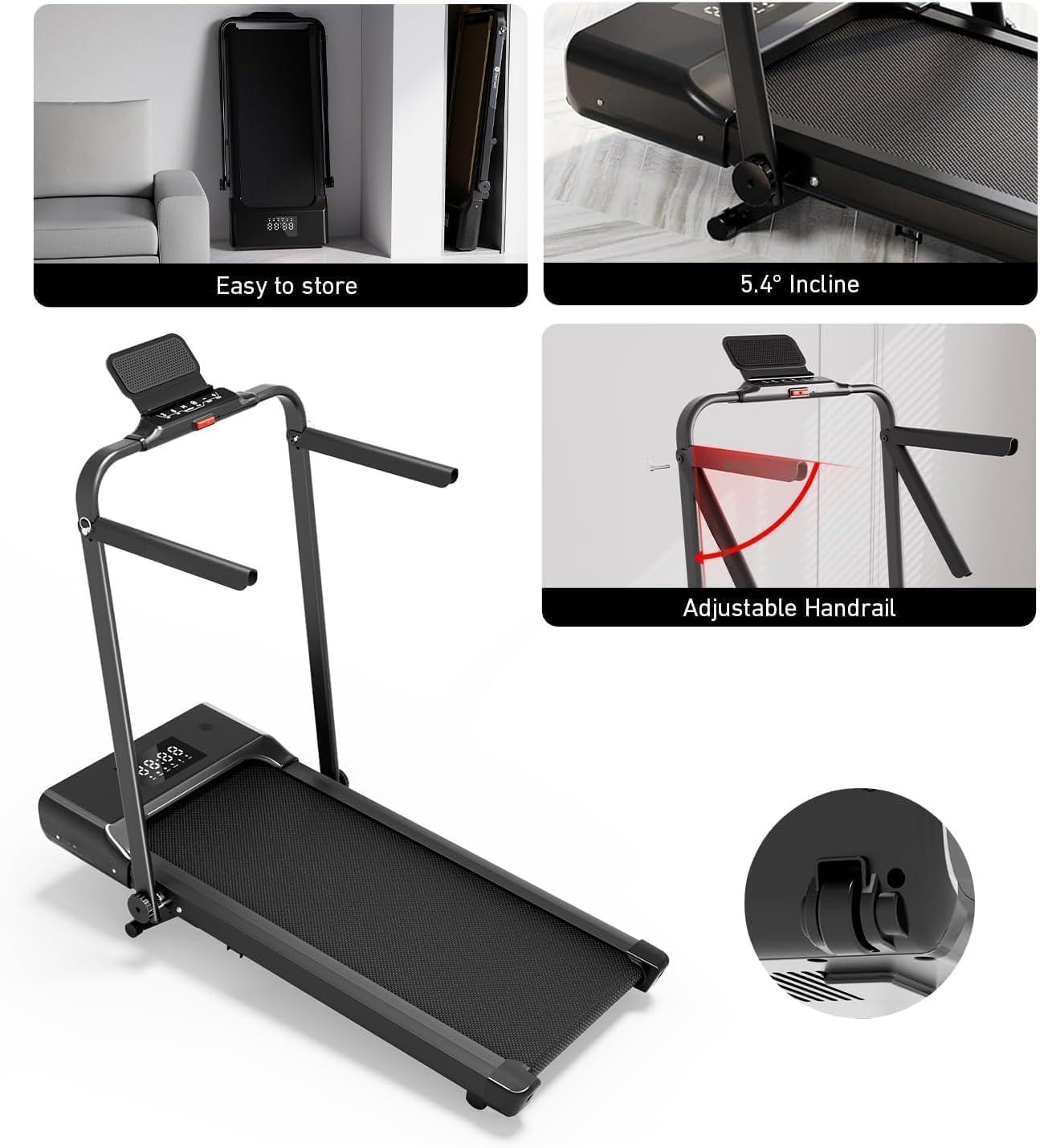 DeerRun Walking Pad Treadmill with Incline and Handle Bar, 4-in-1 Foldable Under Desk Treadmills for Home Small or Office, 300 lbs Capacity 3.0 HP Folding Portable Walking Pad with APP image 5