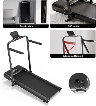 DeerRun Foldable Walking Pad Treadmill for Home & Office, Under Desk Walking Pad Treadmill with 9% Manual Incline and Handlebar, 0.67.5 MPH, 300 lb Capacity, App & Remote Control