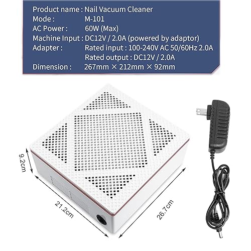 Miniatura 6 de Colector de polvo de uñas de 60 W con filtro reutilizable, aspiradora blanca, potente máquina de succión para arte de uñas, colector de polvo