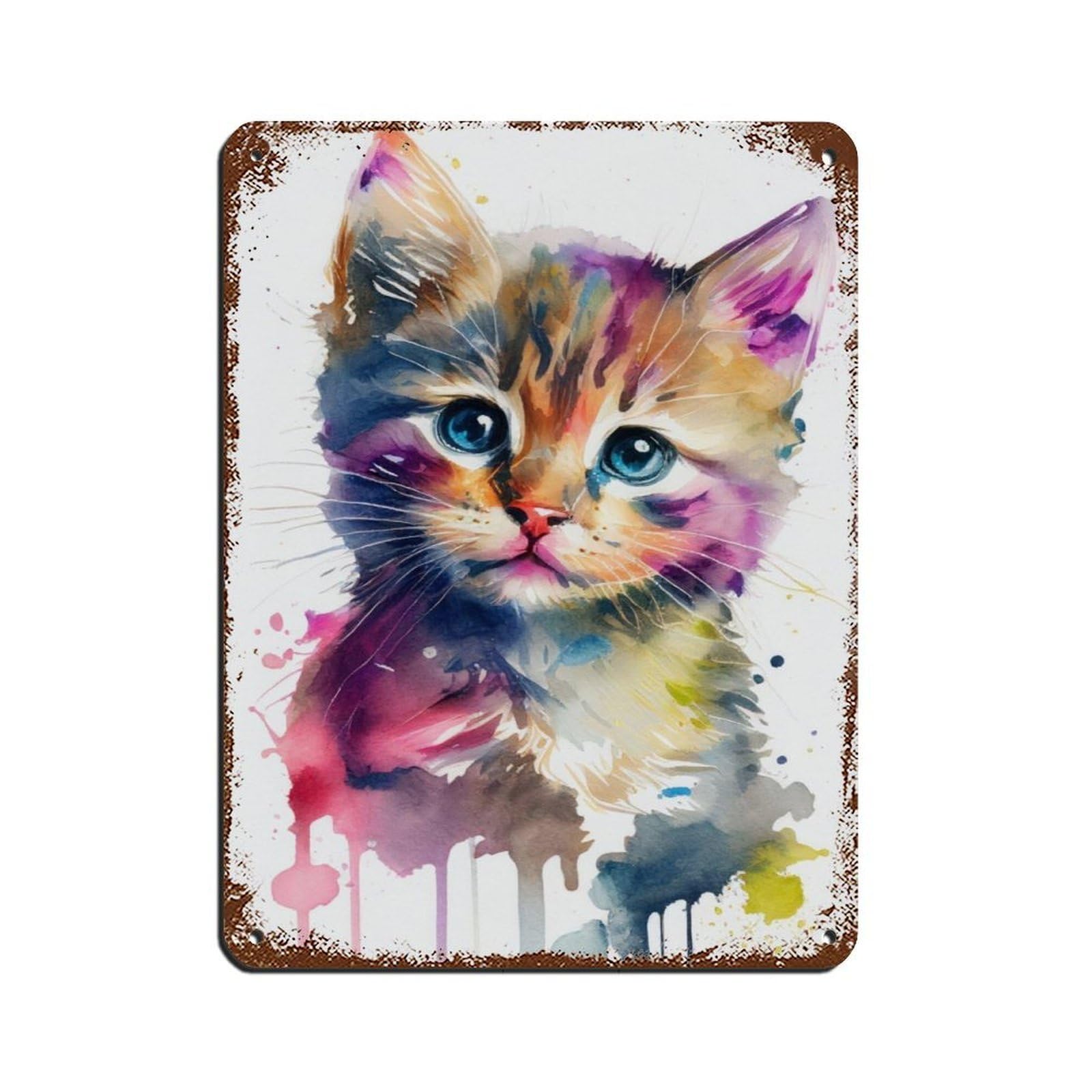 Watercolour Kitten Portrait Poster（3） Retro Poster Metal Tin Sign Chic Art Retro Iron Painting Bar People Cave Cafe Family Garage Poster Wall Decoration 12x16inch(30x40cm)