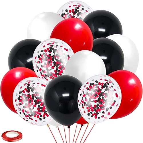Black Red Confetti Latex Balloons, 60Pack 12inch Black Red Confetti Party Balloons for Mother's day Birthday Baby Shower Wedding Engagement Company Event Party Decoration