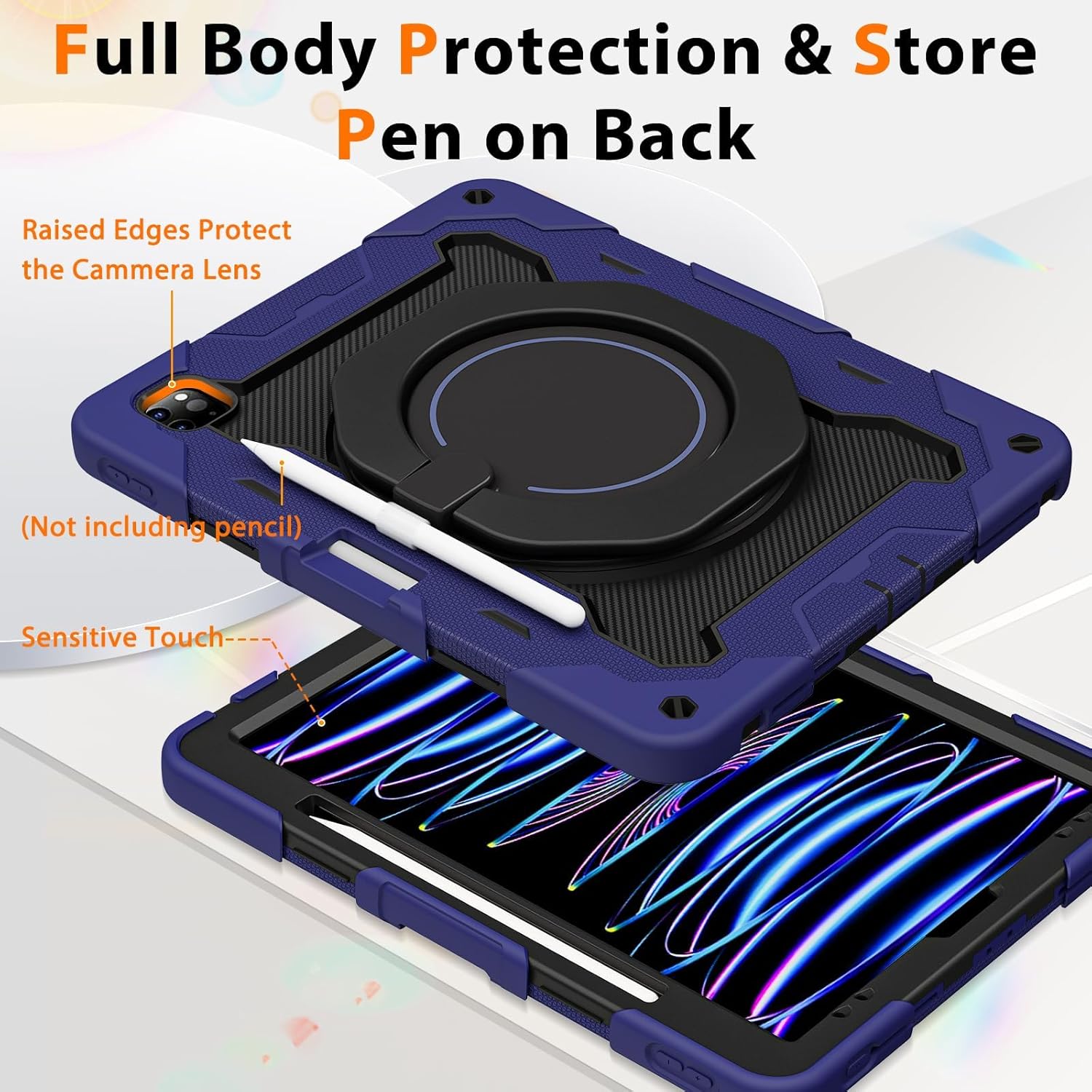 ROISKIN for iPad Pro 12.9 -Inch Case (6th, 5th, 4th & 3rd Gen)with HD Screen Protector, 360 Stand, Handle, Pencil Holder,Shoulder Strap[15ft Drop Protection]Rugged Bulky Full Body 12.9 iPad Pro Case - Image 7