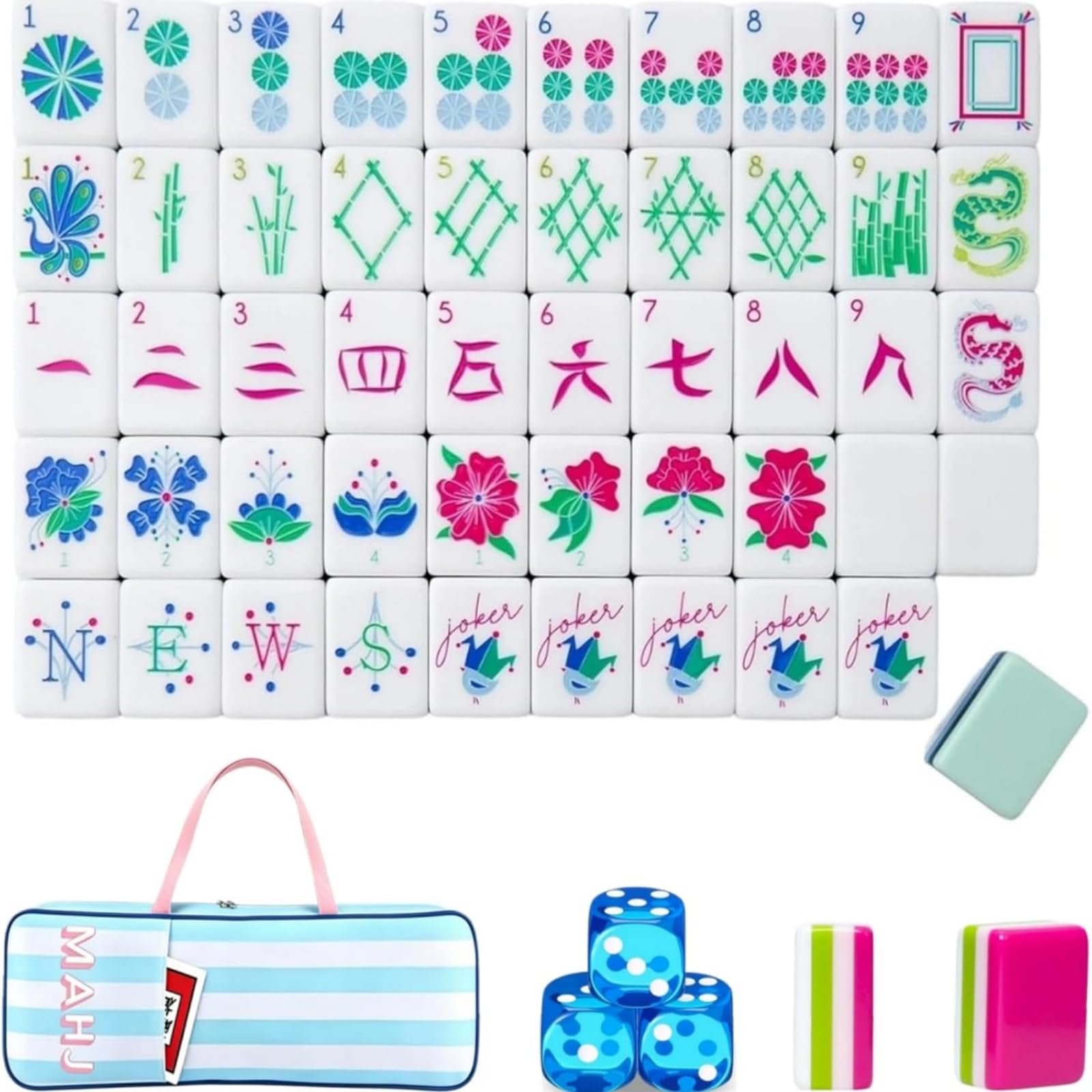Pealeaf 4 Layer Mahjong Tiles Set - Complete American Mahjong Tiles Set with 160 Acrylic Tiles and Carrying Bag, Full Size Strategy Board Game for Adults, Family Game Nights and Social Play (M)