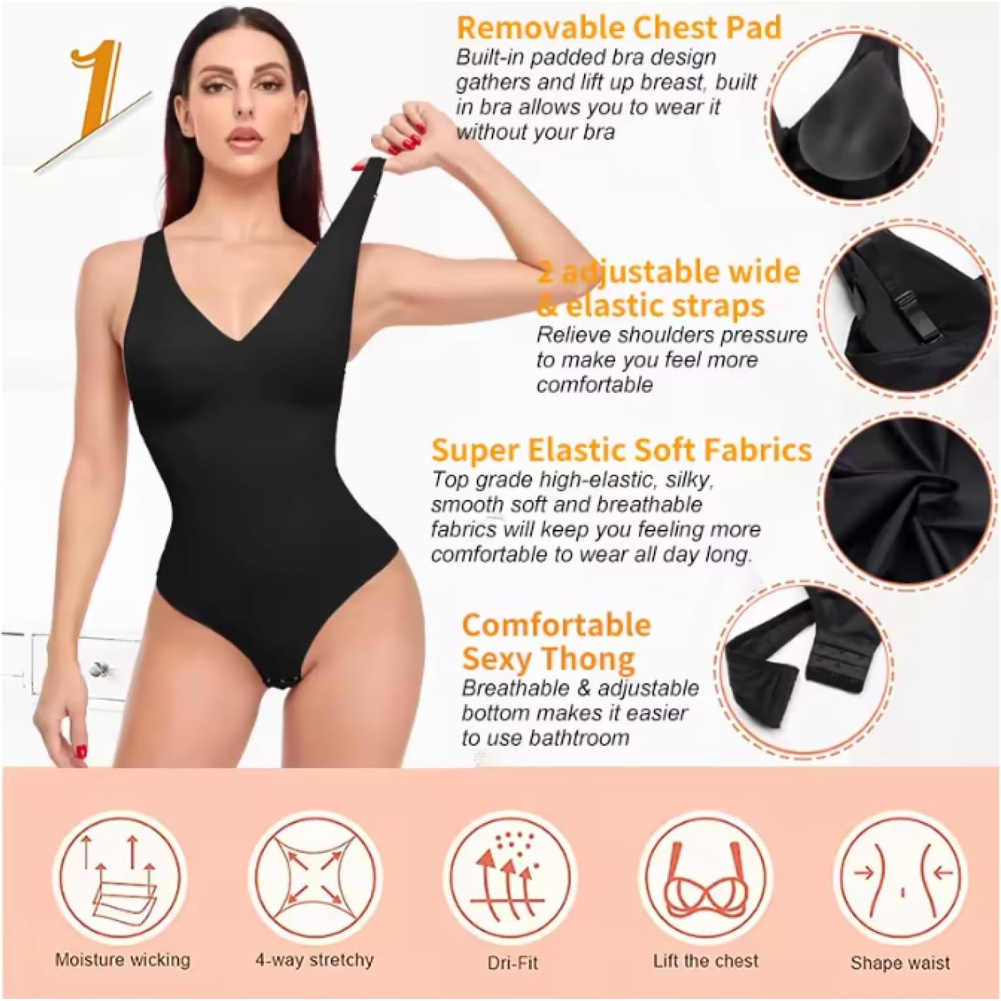 Women's Shapewear Thong Bodysuit - Slimming Body Shaper with Corset Straps for a Flattering Fit (Black X)