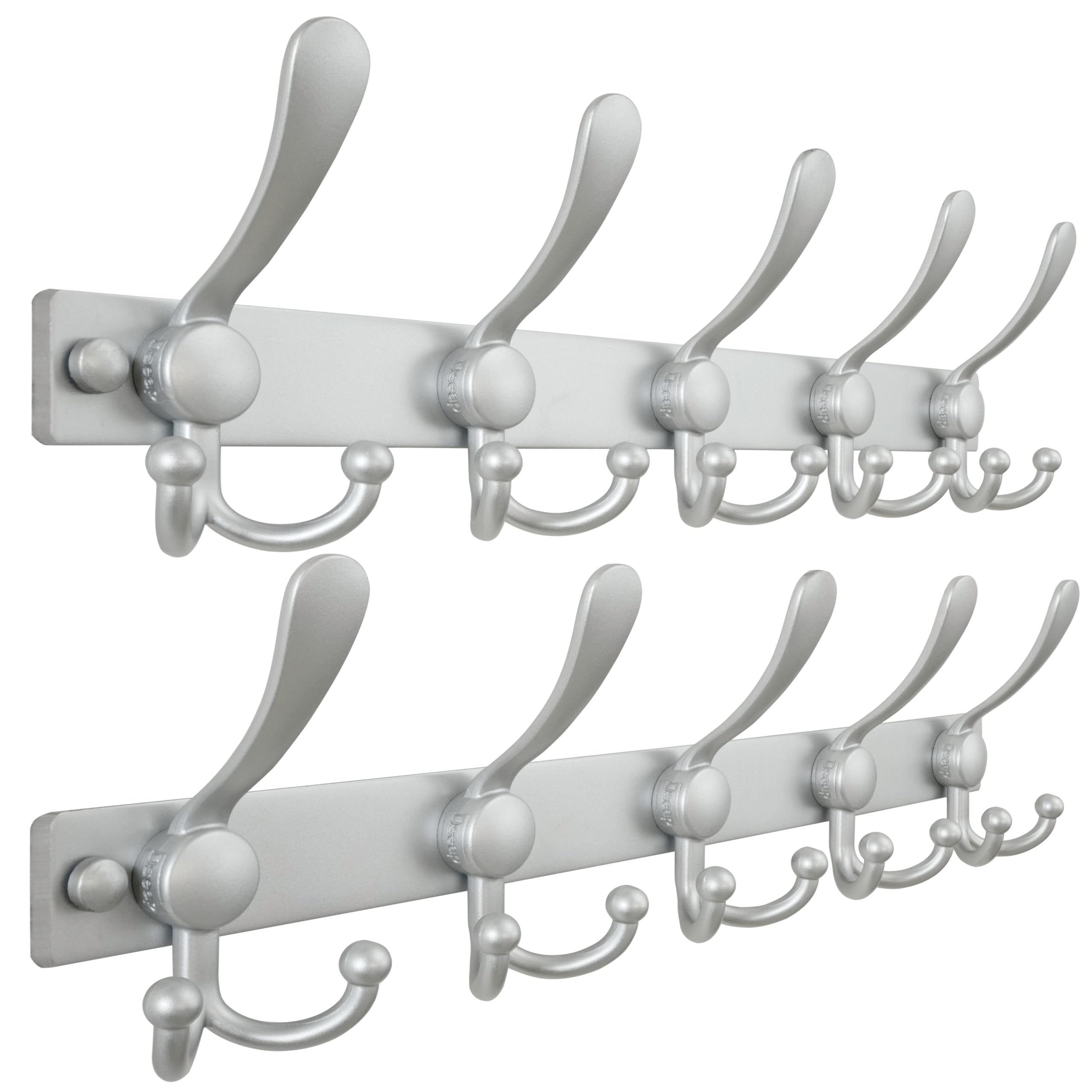 Dseap Coat Rack Wall Mount, Heavy Duty 2.5mm Base vs Flimsy 1mm, Double-Thick Solid Anti-Snap Hooks, Stainless Steel Hanger Organizer for Clothes Hat Entryway Closet, Silver, Pack of 2