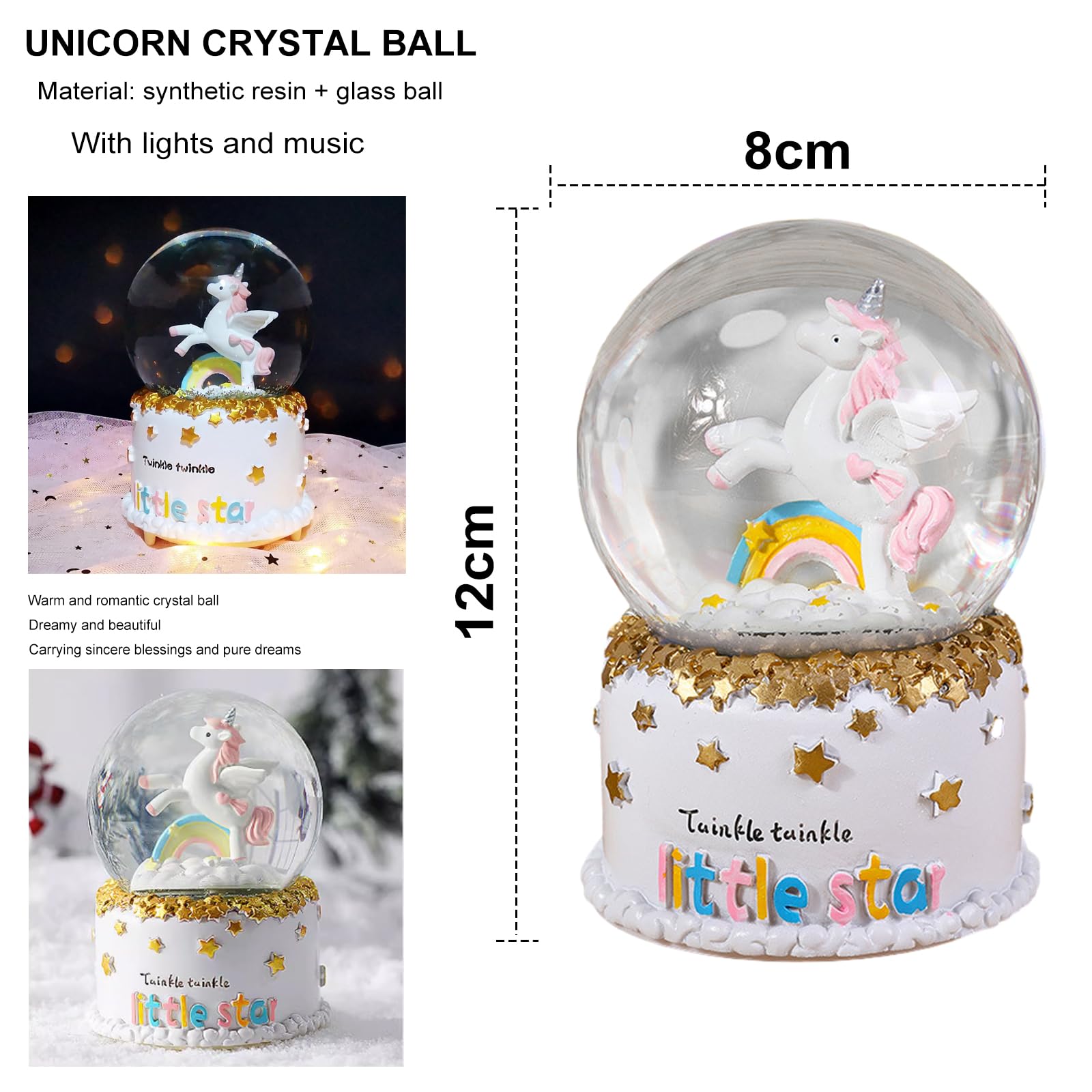Bola de Nieve de Regalo de Cristal,Caja de Música,Globo de Agua, Adorno de Escritorio Melodía para Niñas, Nietas, Escritorio Ornamento Decoración de Escritorio